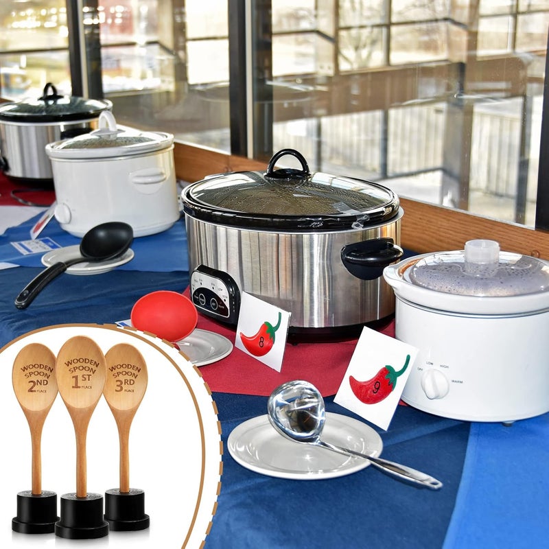 Highergo 3 Pieces Golden Spoon Award Trophies Set Chili Cook Off Wood Spoon Prizes Wooden Laser Engraved with Wooden Trophy Base Cooking Baking Gifts for Bake Off Chili - Image 4